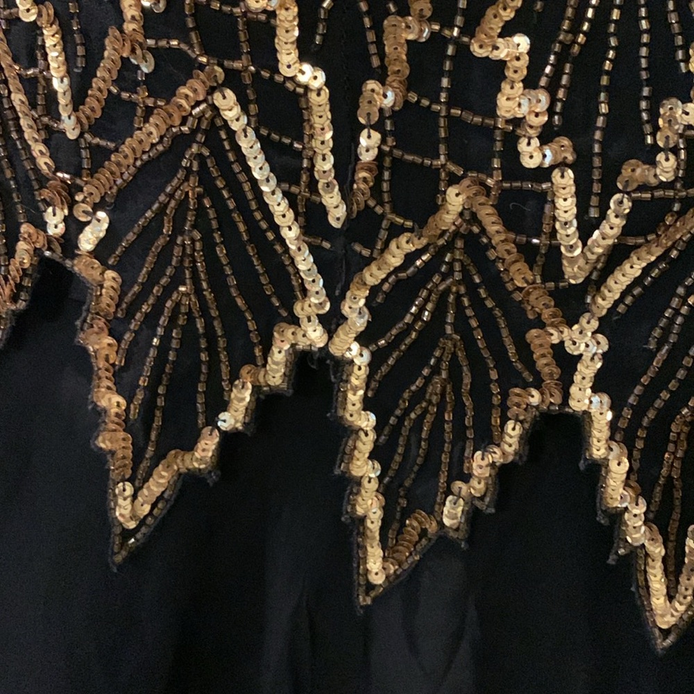 Laurence Kazar Leaf Black Gold Sequin Silk Vintage Cocktail Dress Size XL - Picture 4 of 17